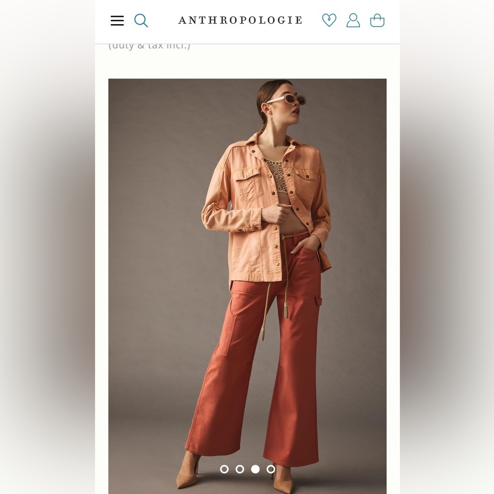 ANTHROPOLOGIE PILCRO Utility Shacket Jacket Button Shirt‎ Top Peach Orange Large